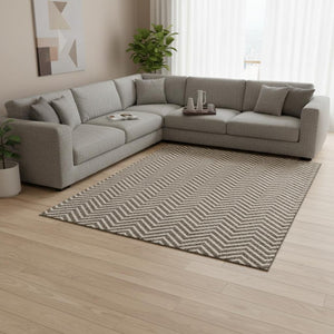 HomeRoots 8' X 10' Chevron Area Rug in Brown and Beige - Washable, UV-Protected, Perfect for Family Spaces! 674237