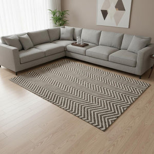 HomeRoots 9' X 12' Chevron Area Rug - Stylish Brown & Beige, Washable, UV Protected, Perfect for Kids & Pets! 674238