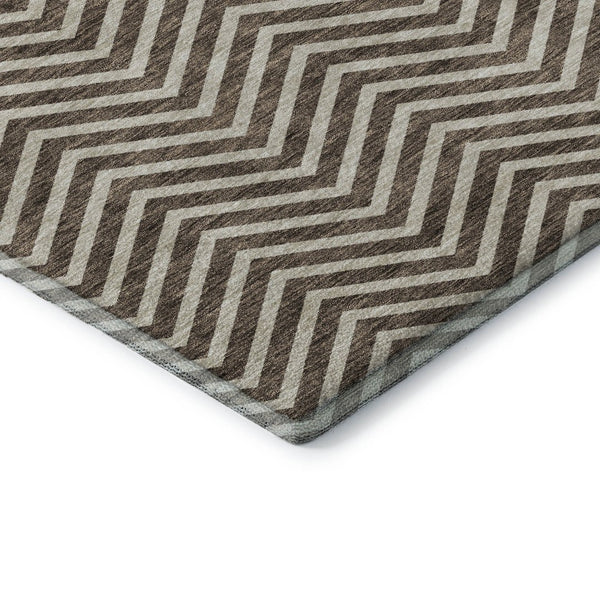 HomeRoots 9' X 12' Chevron Area Rug - Stylish Brown & Beige, Washable, UV Protected, Perfect for Kids & Pets! 674238