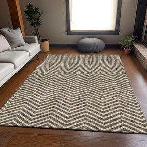 HomeRoots 9' X 12' Chevron Area Rug - Stylish Brown & Beige, Washable, UV Protected, Perfect for Kids & Pets! 674238