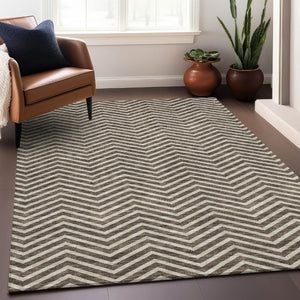 HomeRoots 10' X 14' Brown And Beige Chevron Area Rug - Washable, UV-Protected, Perfect for High-Traffic Spaces! 674239