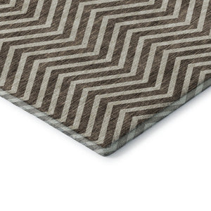 HomeRoots 10' X 14' Brown And Beige Chevron Area Rug - Washable, UV-Protected, Perfect for High-Traffic Spaces! 674239