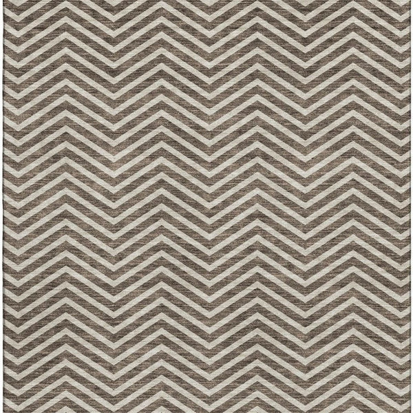 HomeRoots 10' X 14' Brown And Beige Chevron Area Rug - Washable, UV-Protected, Perfect for High-Traffic Spaces! 674239