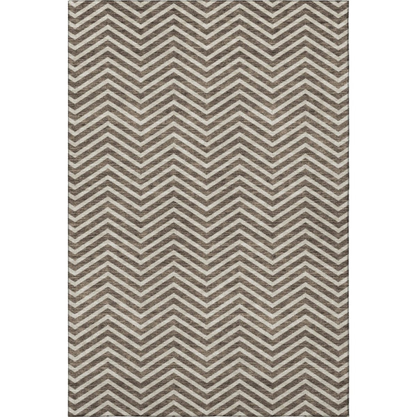 HomeRoots 10' X 14' Brown And Beige Chevron Area Rug - Washable, UV-Protected, Perfect for High-Traffic Spaces! 674239