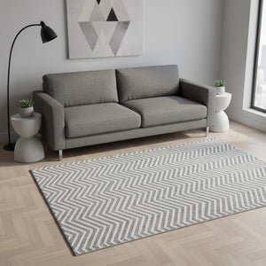 HomeRoots 5' X 8' Gray Chevron Area Rug – Washable, UV-Protected, Stain-Resistant for High-Traffic Homes 674241