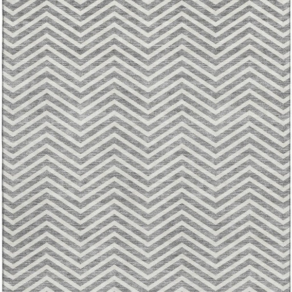 HomeRoots 5' X 8' Gray Chevron Area Rug – Washable, UV-Protected, Stain-Resistant for High-Traffic Homes 674241