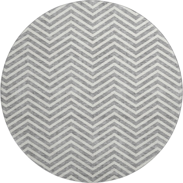 HomeRoots 8' Gray And Ivory Chevron Round Rug – Washable, UV Protected, Soft, Durable, Perfect for High Traffic Areas 674242