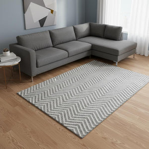 HomeRoots 8' X 10' Gray and Ivory Chevron Area Rug - Durable, Washable, UV-Protected, Perfect for Families! 674243