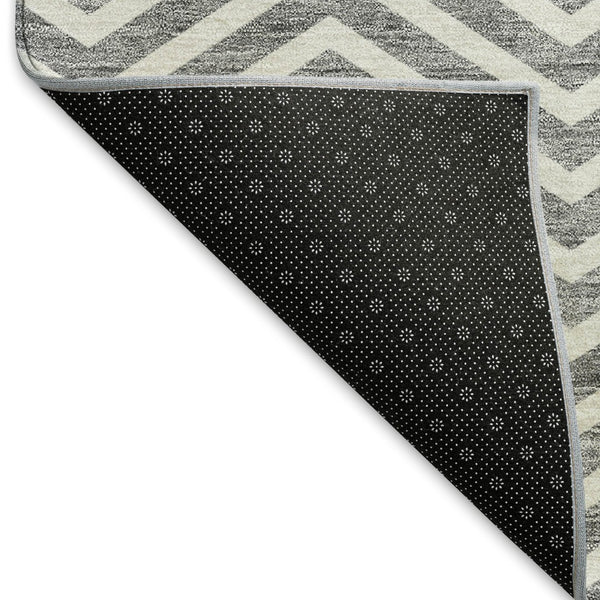 HomeRoots 8' X 10' Gray and Ivory Chevron Area Rug - Durable, Washable, UV-Protected, Perfect for Families! 674243