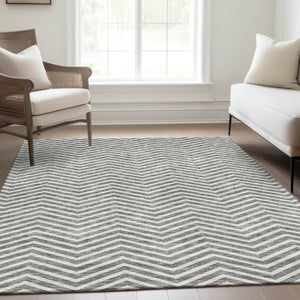 HomeRoots 8' X 10' Gray and Ivory Chevron Area Rug - Durable, Washable, UV-Protected, Perfect for Families! 674243