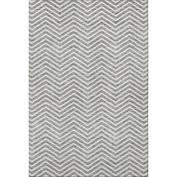 HomeRoots 8' X 10' Gray and Ivory Chevron Area Rug - Durable, Washable, UV-Protected, Perfect for Families! 674243