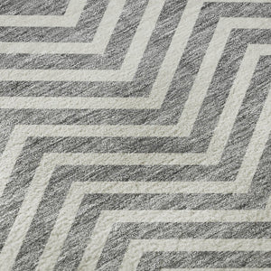 HomeRoots 9' X 12' Gray And Ivory Chevron Area Rug - Washable, UV Protected, Durable for Homes with Kids & Pets 674244