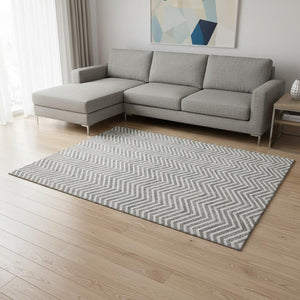 HomeRoots 10' X 14' Gray and Ivory Chevron Area Rug - Washable, UV-Protected, Durable for Busy Homes & Style 674245
