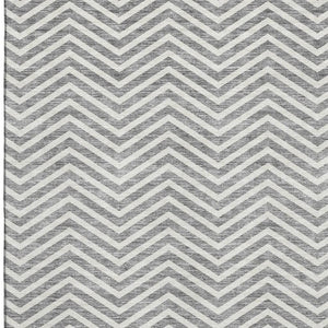 HomeRoots 10' X 14' Gray and Ivory Chevron Area Rug - Washable, UV-Protected, Durable for Busy Homes & Style 674245
