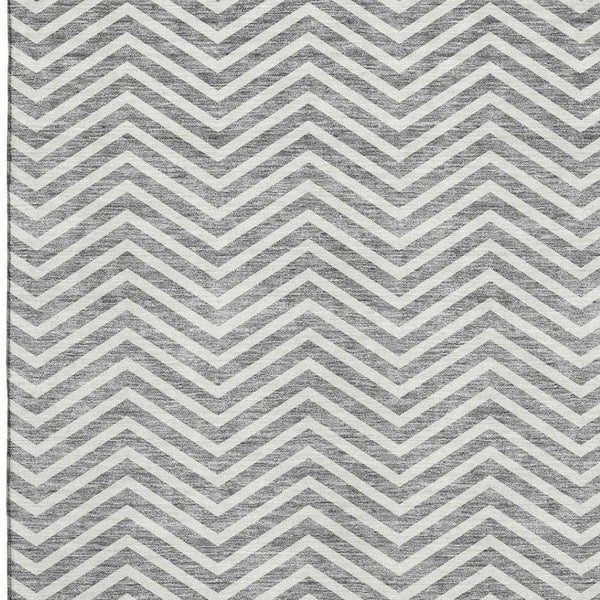 HomeRoots 10' X 14' Gray and Ivory Chevron Area Rug - Washable, UV-Protected, Durable for Busy Homes & Style 674245
