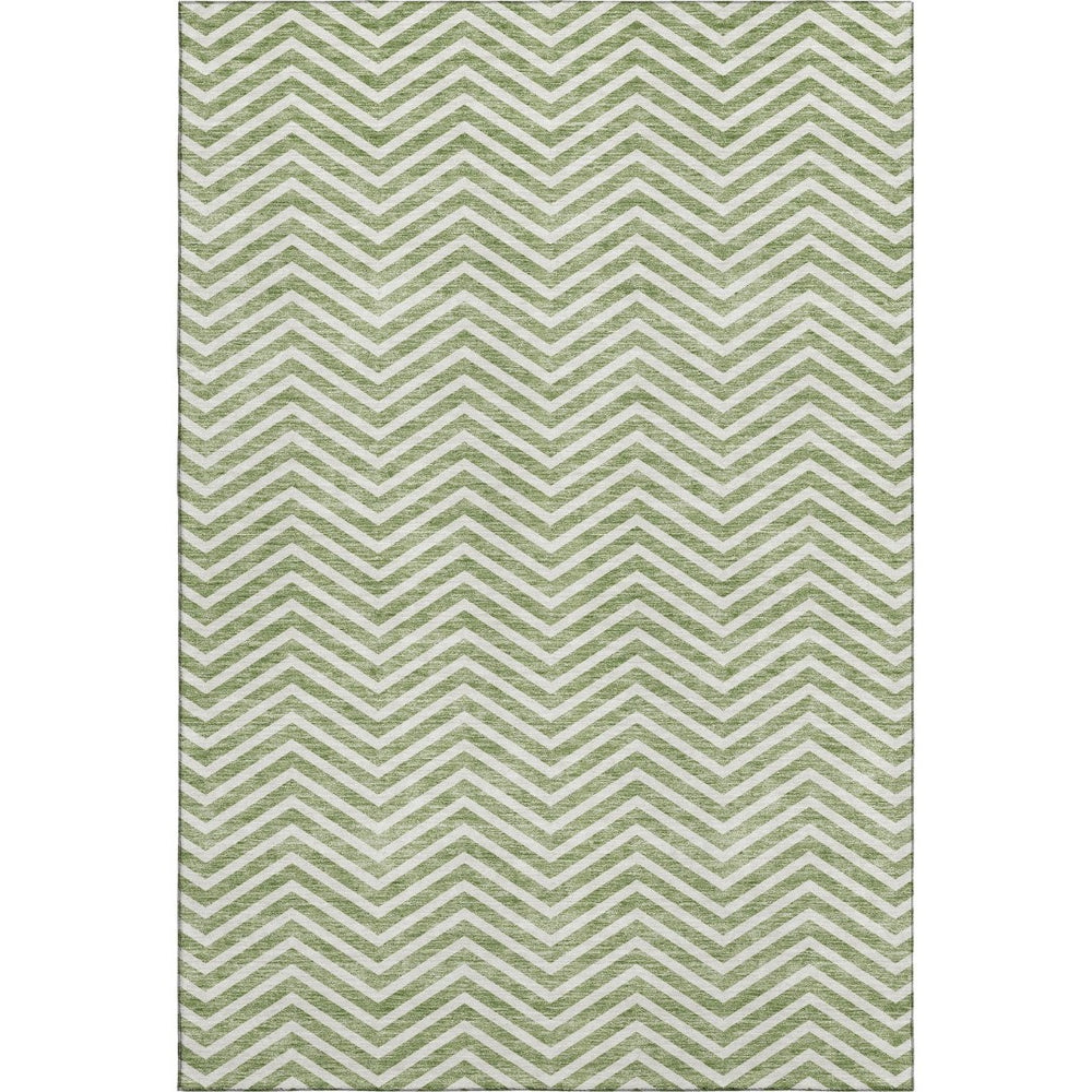 HomeRoots 5' X 8' Green And Ivory Chevron Area Rug - Stylish, Washable, UV-Protected for Modern Living Spaces! 674247