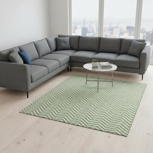 HomeRoots 8' X 10' Green & Ivory Chevron Area Rug – Durable, Washable, UV-Protected for High-Traffic Homes 674249