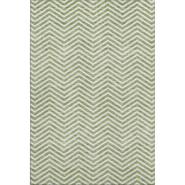 HomeRoots 8' X 10' Green & Ivory Chevron Area Rug – Durable, Washable, UV-Protected for High-Traffic Homes 674249