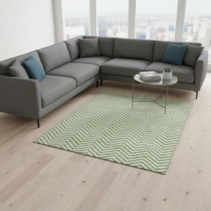 HomeRoots 9' X 12' Green and Ivory Chevron Area Rug - Washable, UV Protected, Durable for Homes with Kids & Pets 674250