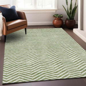 HomeRoots 9' X 12' Green and Ivory Chevron Area Rug - Washable, UV Protected, Durable for Homes with Kids & Pets 674250