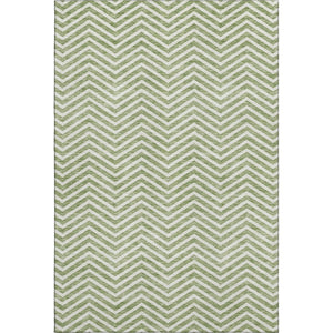 HomeRoots 9' X 12' Green and Ivory Chevron Area Rug - Washable, UV Protected, Durable for Homes with Kids & Pets 674250