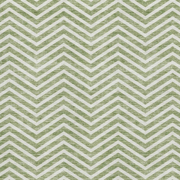 HomeRoots 10' Green and Ivory Chevron Area Rug - Washable, UV-Protected, Durable for High Traffic Homes! 674251