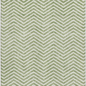 HomeRoots 10' Green and Ivory Chevron Area Rug - Washable, UV-Protected, Durable for High Traffic Homes! 674251