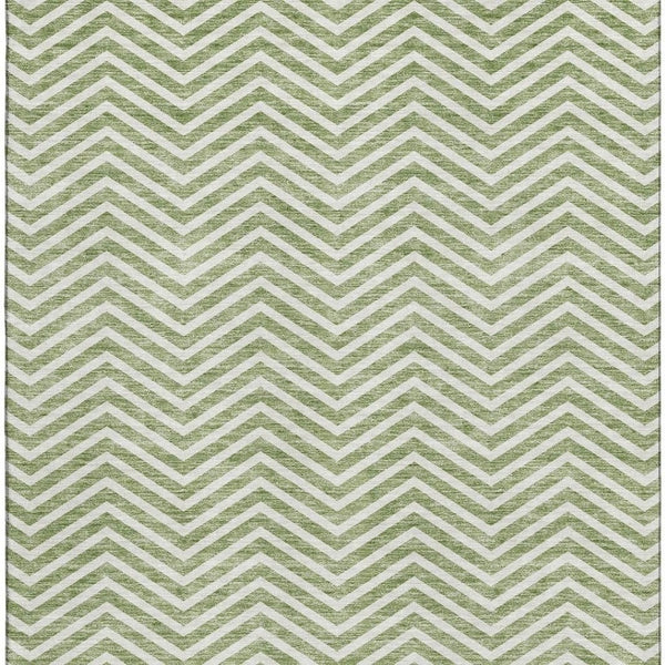 HomeRoots 10' Green and Ivory Chevron Area Rug - Washable, UV-Protected, Durable for High Traffic Homes! 674251