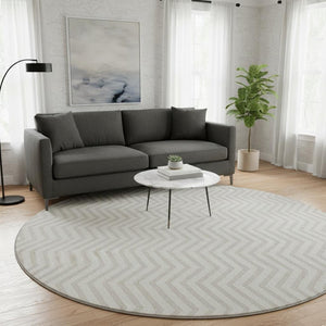 HomeRoots 8' Ivory and Beige Chevron Washable Round Rug - Durable, Stain Resistant, UV Protected for Family Spaces 674254