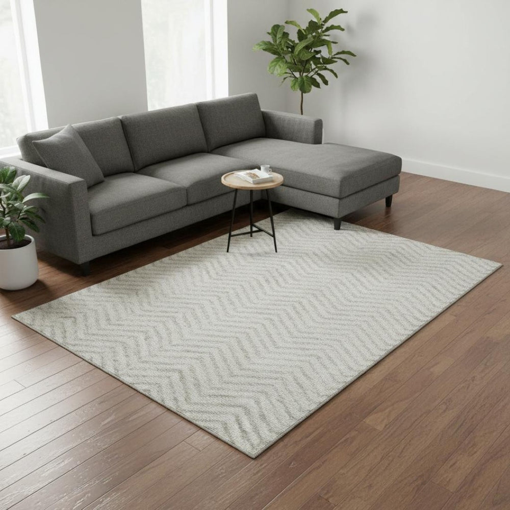 HomeRoots 9' X 12' Ivory and Beige Chevron Area Rug - Washable, UV-Protected, Stylish and Durable for Busy Homes 674256