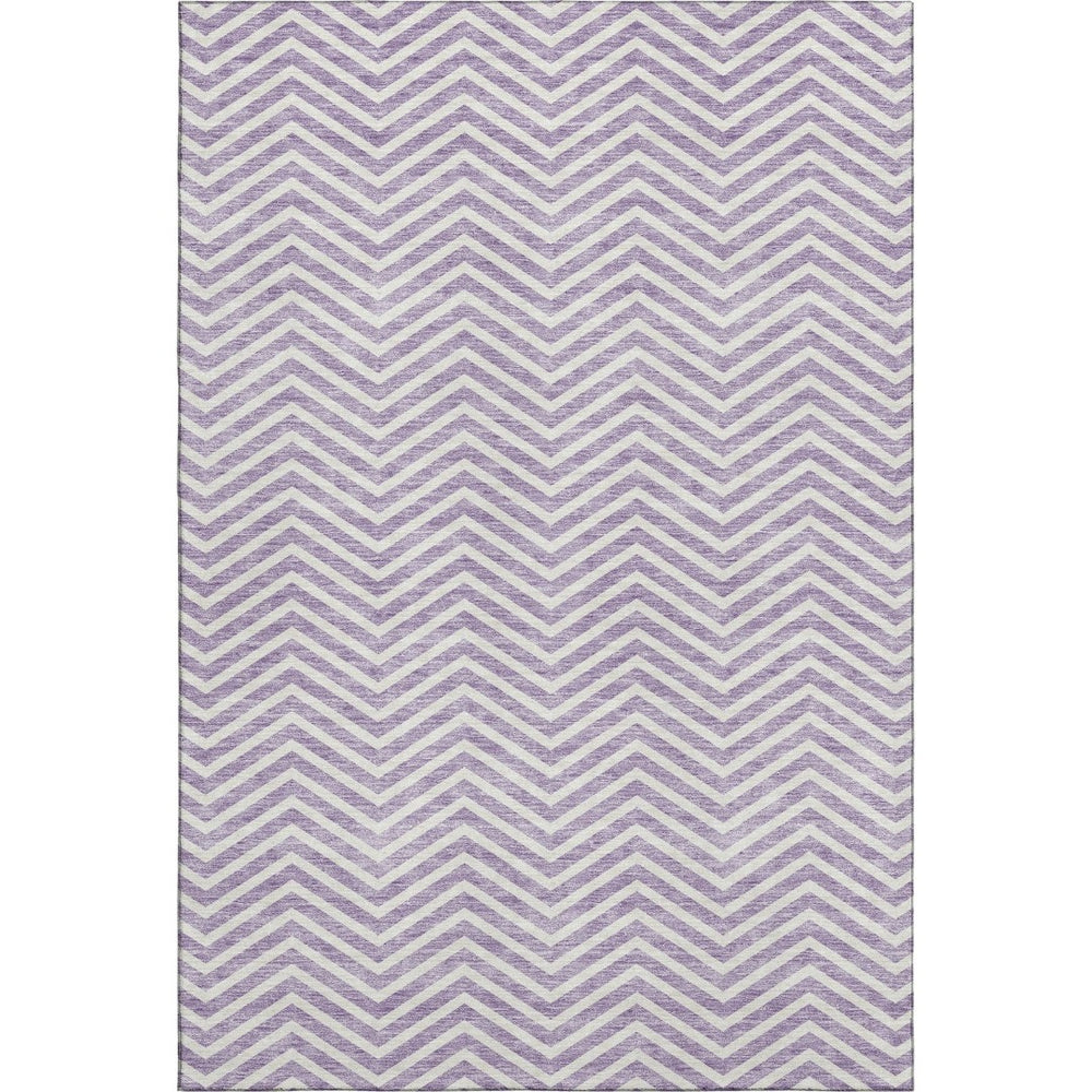 HomeRoots 5' X 8' Chevron Area Rug in Lilac & Ivory - Durable, Stain-Resistant, UV-Protected for Stylish Spaces 674259