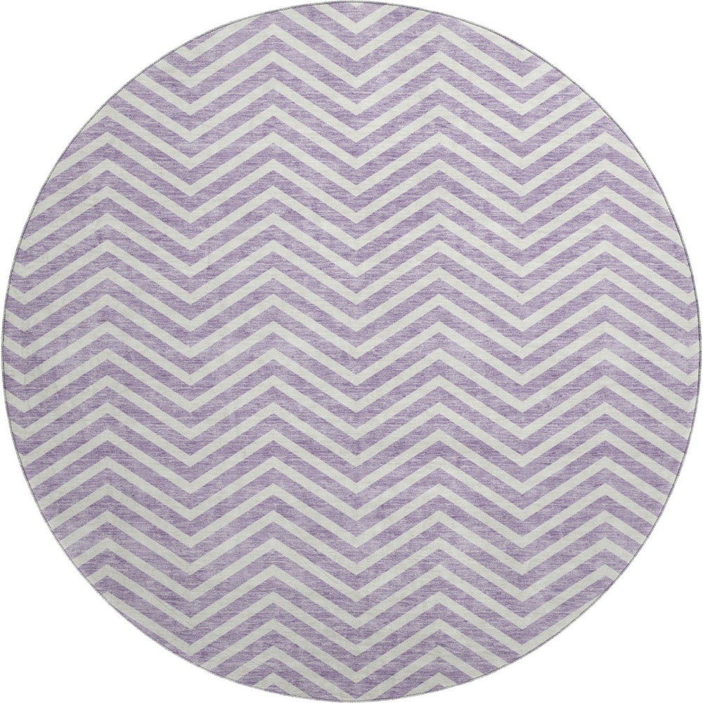 HomeRoots 8' Lilac Chevron Round Rug – Washable, UV Protected, Durable Design for Family & Play Spaces 674260
