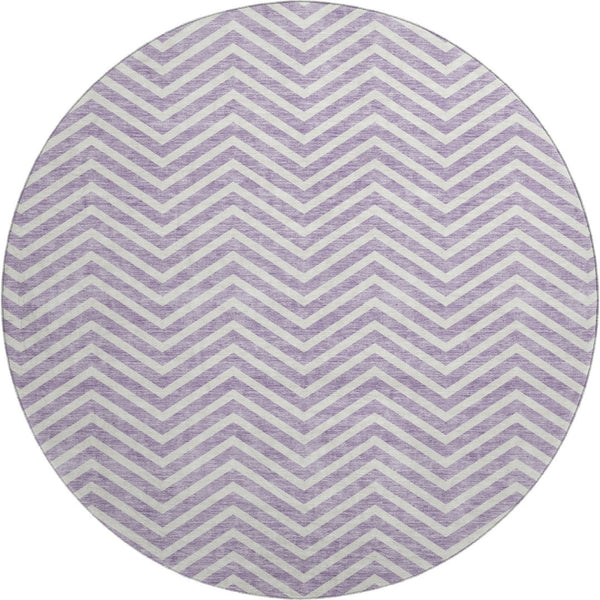 HomeRoots 8' Lilac Chevron Round Rug – Washable, UV Protected, Durable Design for Family & Play Spaces 674260