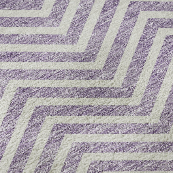 HomeRoots 8' Lilac Chevron Round Rug – Washable, UV Protected, Durable Design for Family & Play Spaces 674260