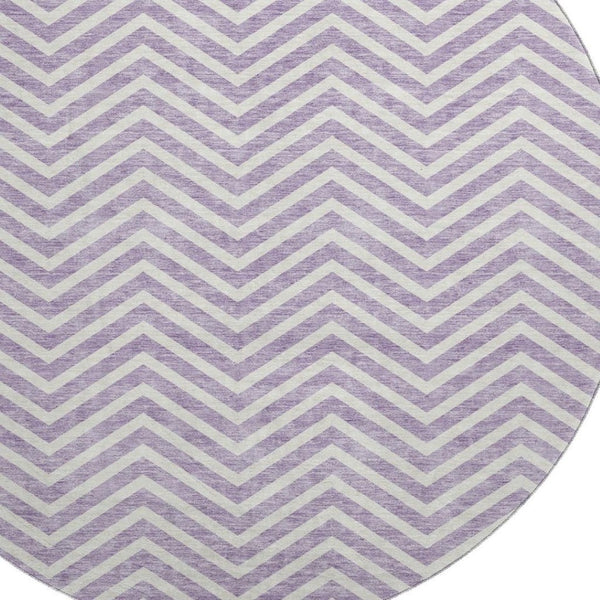 HomeRoots 8' Lilac Chevron Round Rug – Washable, UV Protected, Durable Design for Family & Play Spaces 674260