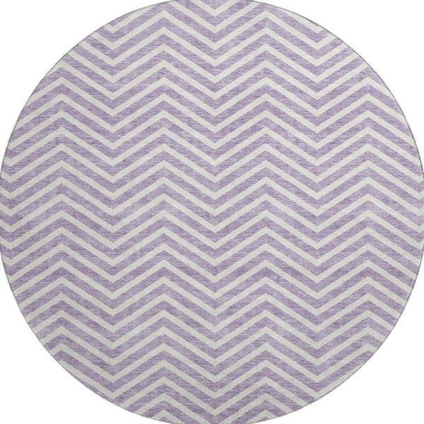 HomeRoots 8' Lilac Chevron Round Rug – Washable, UV Protected, Durable Design for Family & Play Spaces 674260