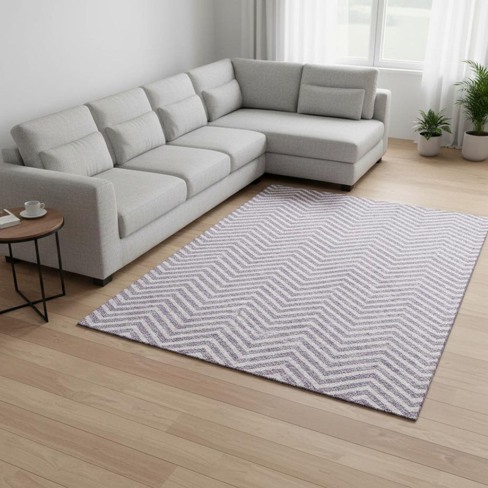 HomeRoots 8' X 10' Lilac & Ivory Chevron Area Rug - Washable, UV Protected, Stylish & Durable for Every Home 674261