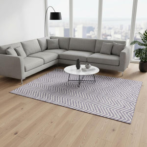 HomeRoots 9' X 12' Lilac Chevron Area Rug - Washable, UV Protected, Durable Design for Modern Living Spaces 674262
