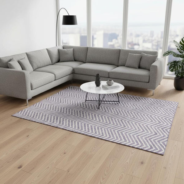 HomeRoots 9' X 12' Lilac Chevron Area Rug - Washable, UV Protected, Durable Design for Modern Living Spaces 674262