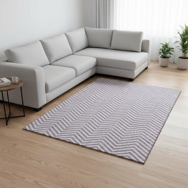 HomeRoots 10' X 14' Lilac & Ivory Chevron Washable Area Rug – Durable, Stain-Resistant, UV Protected Design! 674263