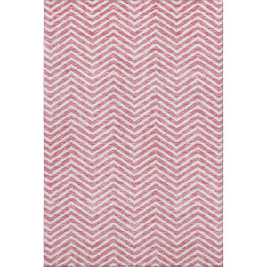 HomeRoots 5' X 8' Stylish Pink and Ivory Chevron Washable Area Rug with UV Protection for Everyday Durability 674265