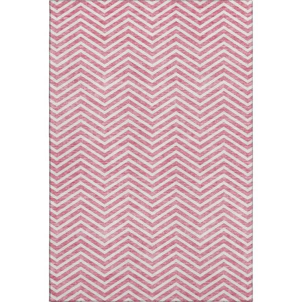 HomeRoots 5' X 8' Stylish Pink and Ivory Chevron Washable Area Rug with UV Protection for Everyday Durability 674265