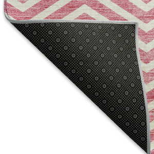 HomeRoots 5' X 8' Stylish Pink and Ivory Chevron Washable Area Rug with UV Protection for Everyday Durability 674265