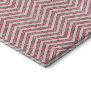 HomeRoots 5' X 8' Stylish Pink and Ivory Chevron Washable Area Rug with UV Protection for Everyday Durability 674265