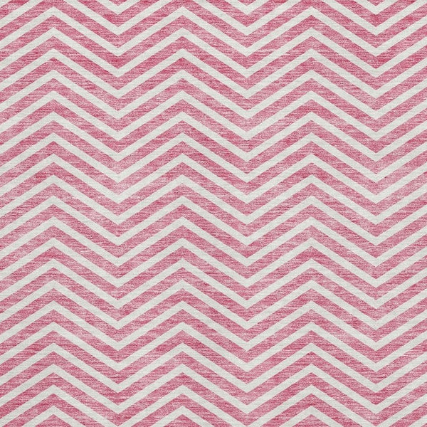 HomeRoots 5' X 8' Stylish Pink and Ivory Chevron Washable Area Rug with UV Protection for Everyday Durability 674265