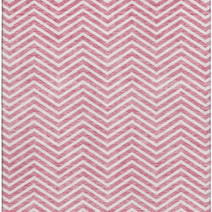 HomeRoots 5' X 8' Stylish Pink and Ivory Chevron Washable Area Rug with UV Protection for Everyday Durability 674265