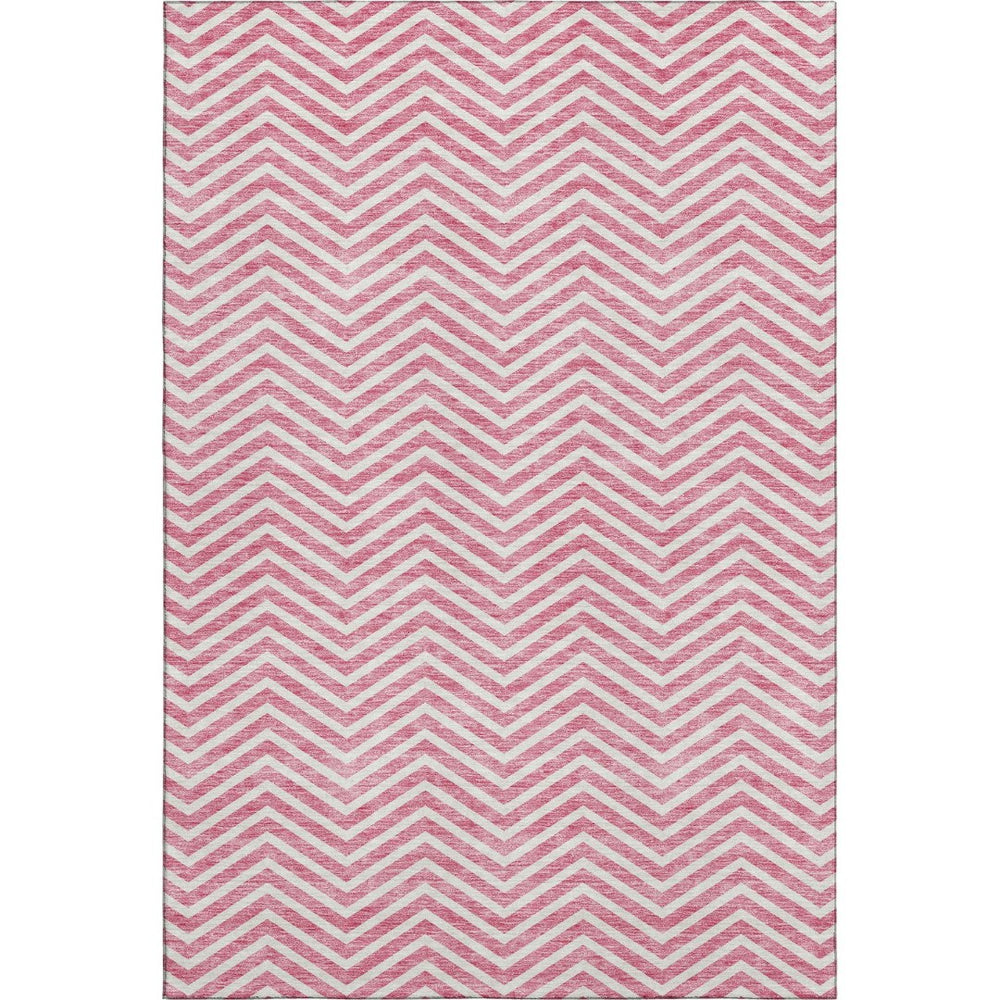 HomeRoots 8' X 10' Pink & Ivory Chevron Washable Area Rug - UV Protection, Stain Resistant for Family Homes 674267