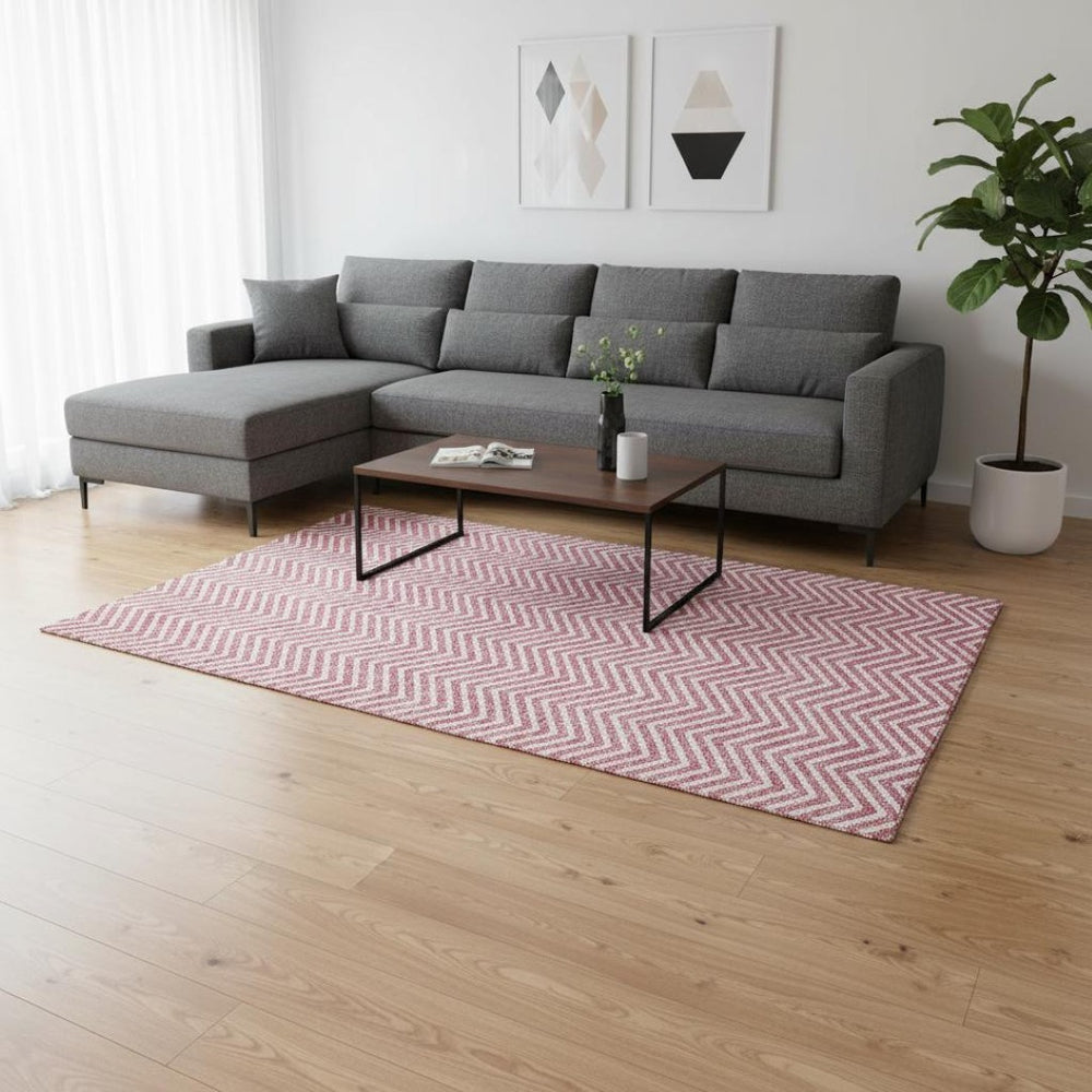HomeRoots 9' X 12' Pink Chevron Area Rug - Washable, UV Protected, Durable & Stylish for Modern Homes 674268