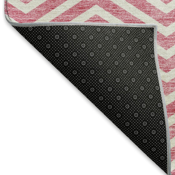 HomeRoots 10' Pink and Ivory Chevron Area Rug - Washable, UV Protected, Stain Resistant for Busy Homes 674269