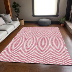 HomeRoots 10' Pink and Ivory Chevron Area Rug - Washable, UV Protected, Stain Resistant for Busy Homes 674269